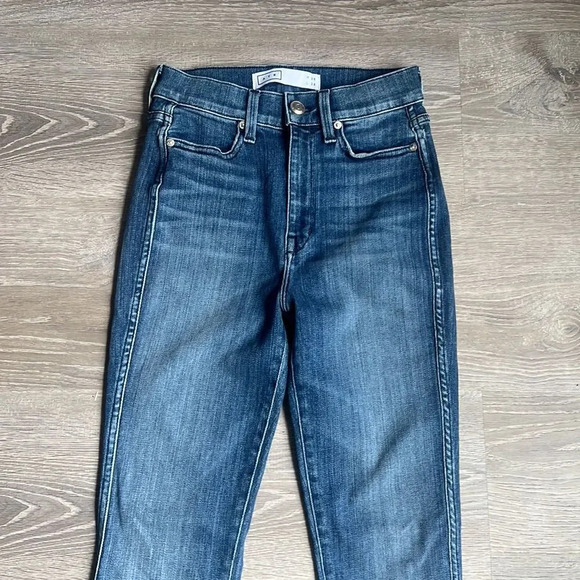 AYR The Riser Skinny Jeans High Rise Stretchy Denim Raw Hem Neon Jupiter - Picture 4 of 13